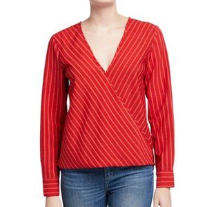BCBGMaxazria striped red long sleeve wrap top